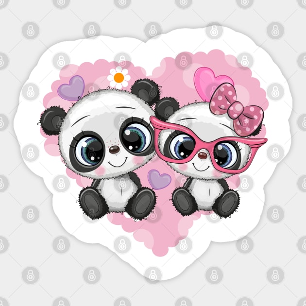 Two cute pandas on a heart background. Sticker by Reginast777